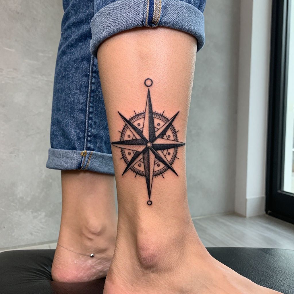 Compass Rose Ankle Tattoo