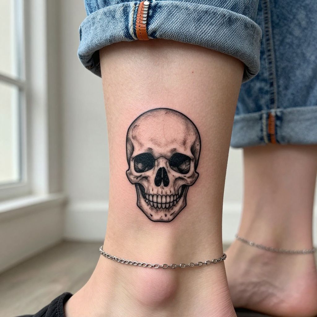 Small Skull Ankle Tattoo