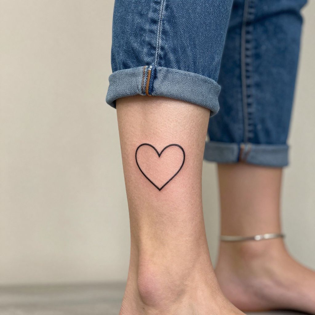 Tiny Heart Outline Ankle Tattoo
