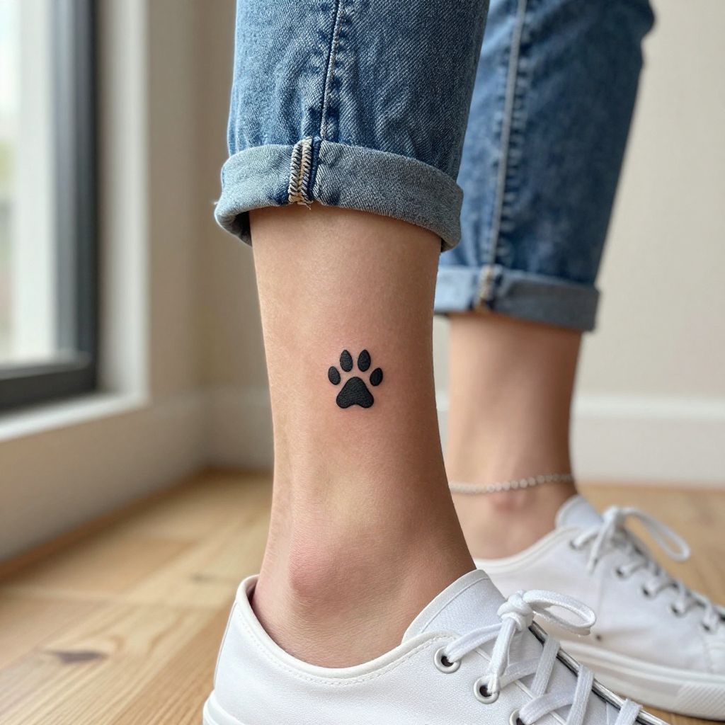 Tiny Paw Print Ankle Tattoo