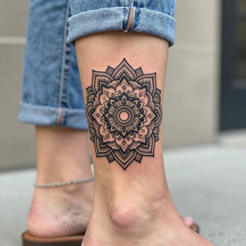 Mandala Dotwork Ankle Tattoo