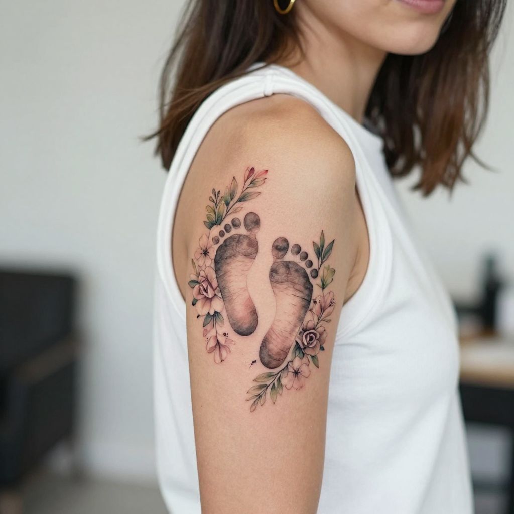 Baby Footprints with Floral Accents