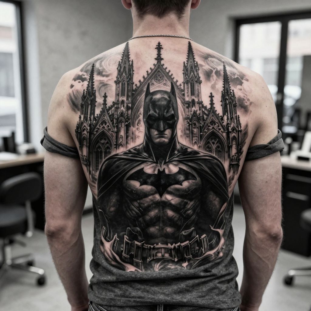Batman with Gothic Architecture Background