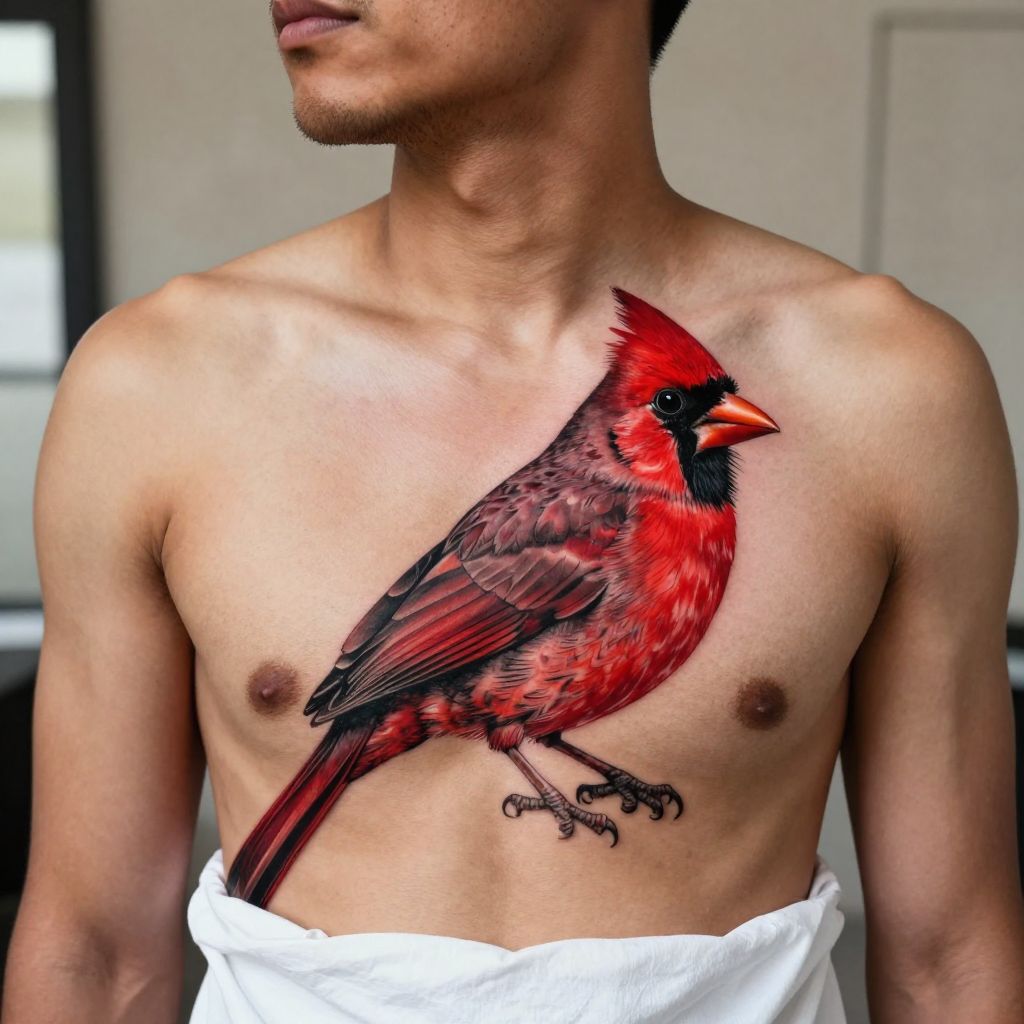 Vibrant Realistic Cardinal on Chest