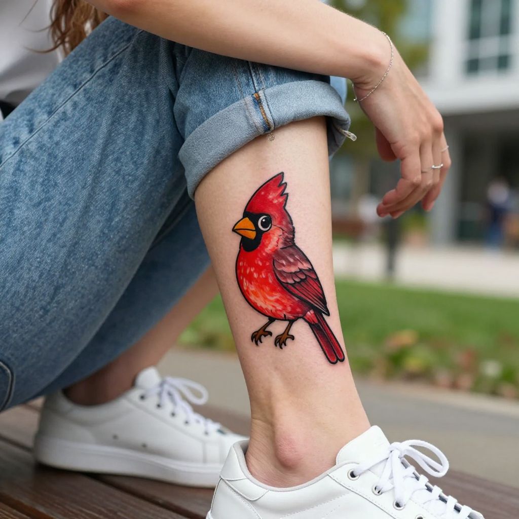 Cute Cartoon Cardinal on Ankle