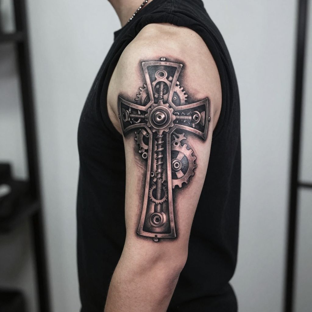 Mechanical Cross tattoo