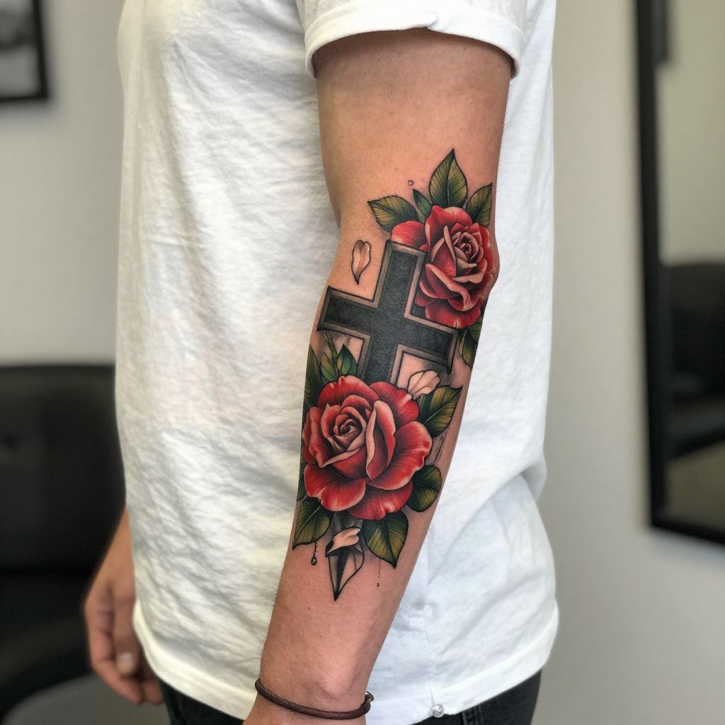 Cross with Floral Accents tattoo