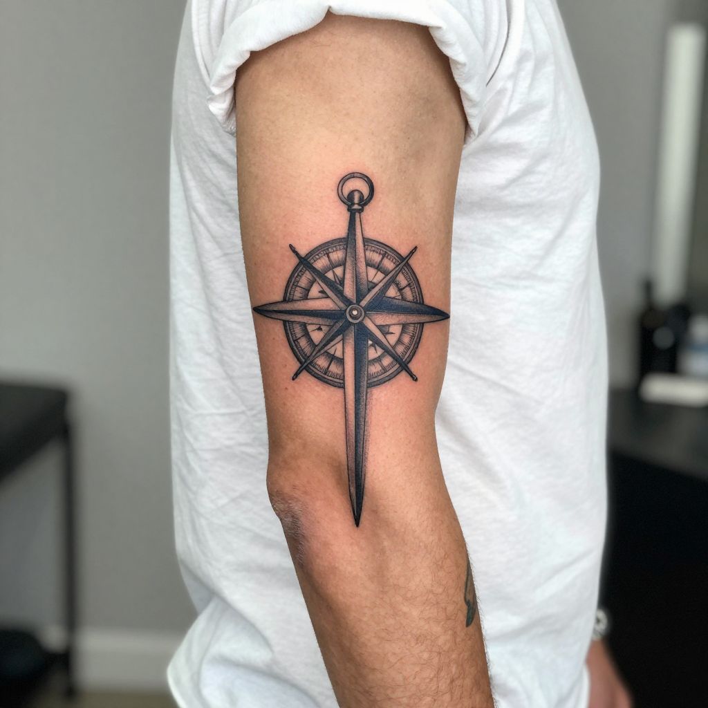 Cross with Compass tattoo