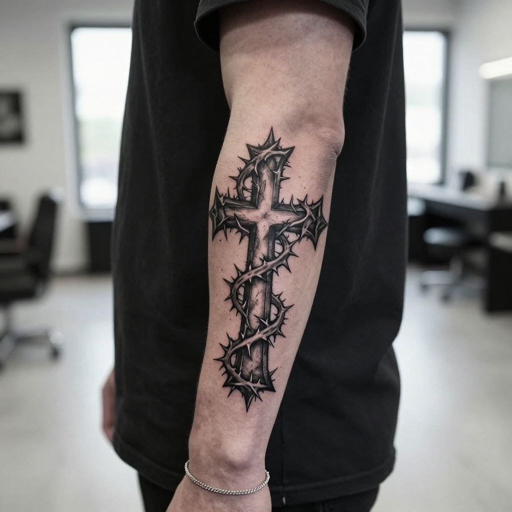 Gothic Cross with Thorns tattoo