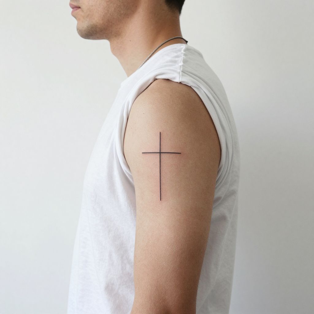 Minimalist Thin Line Cross tattoo