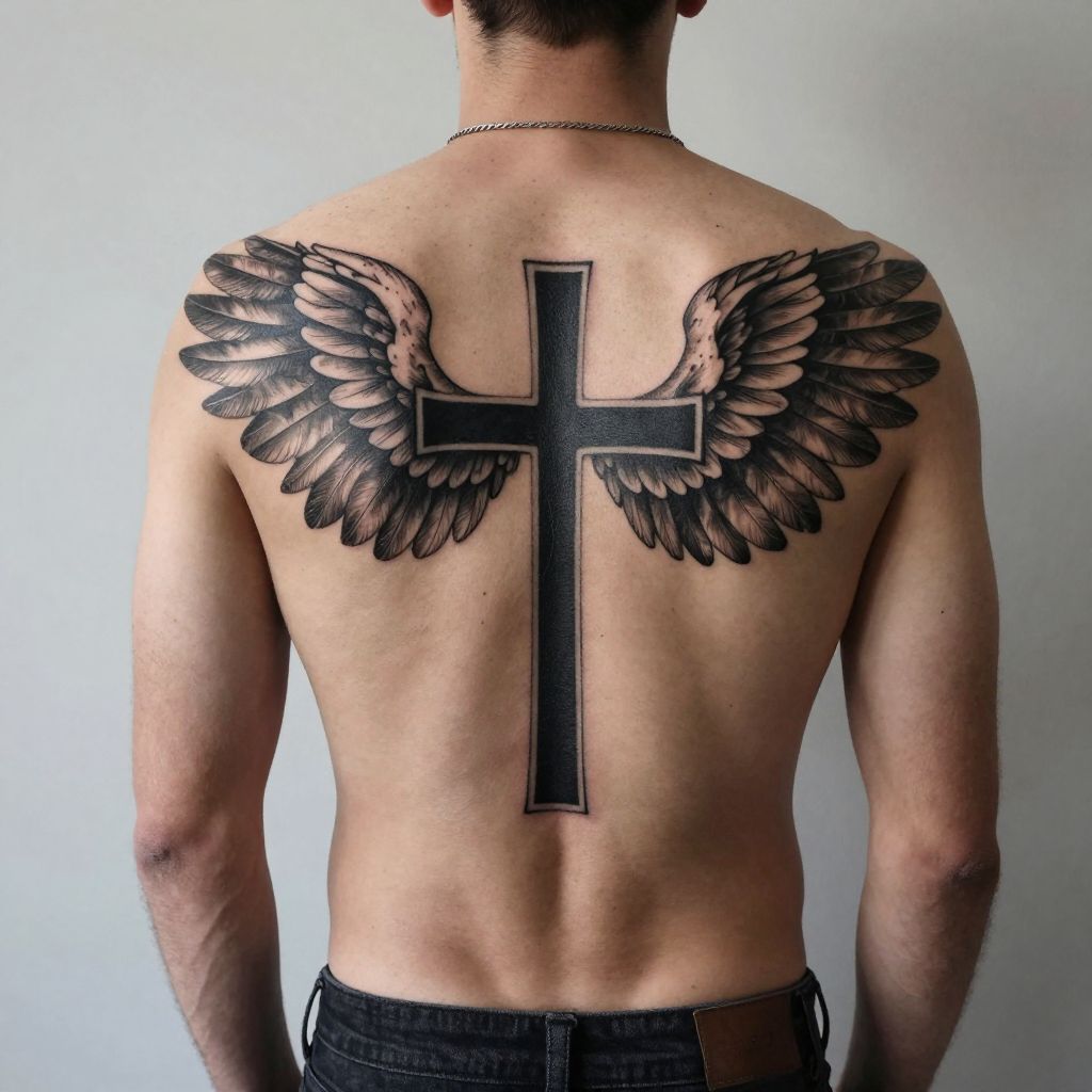 Cross with Angel Wings tattoo