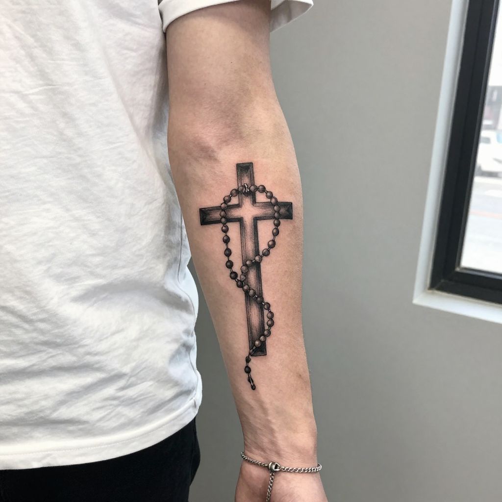 Rosary Beads Cross tattoo