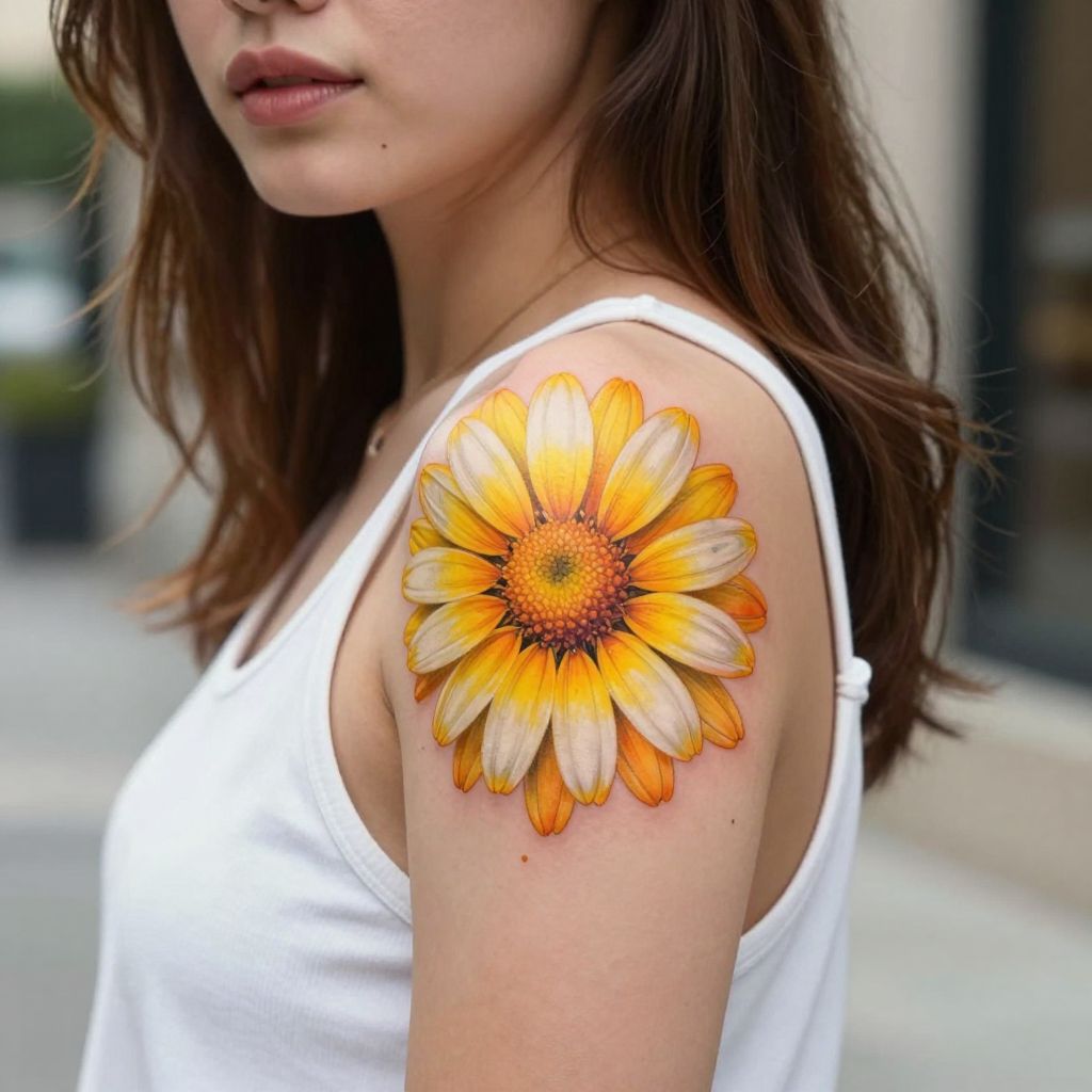 Color Burst Daisy on Shoulder