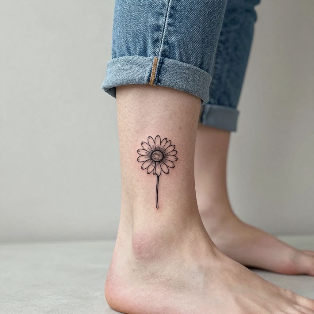 Minimalist Daisy Outline on the Ankle