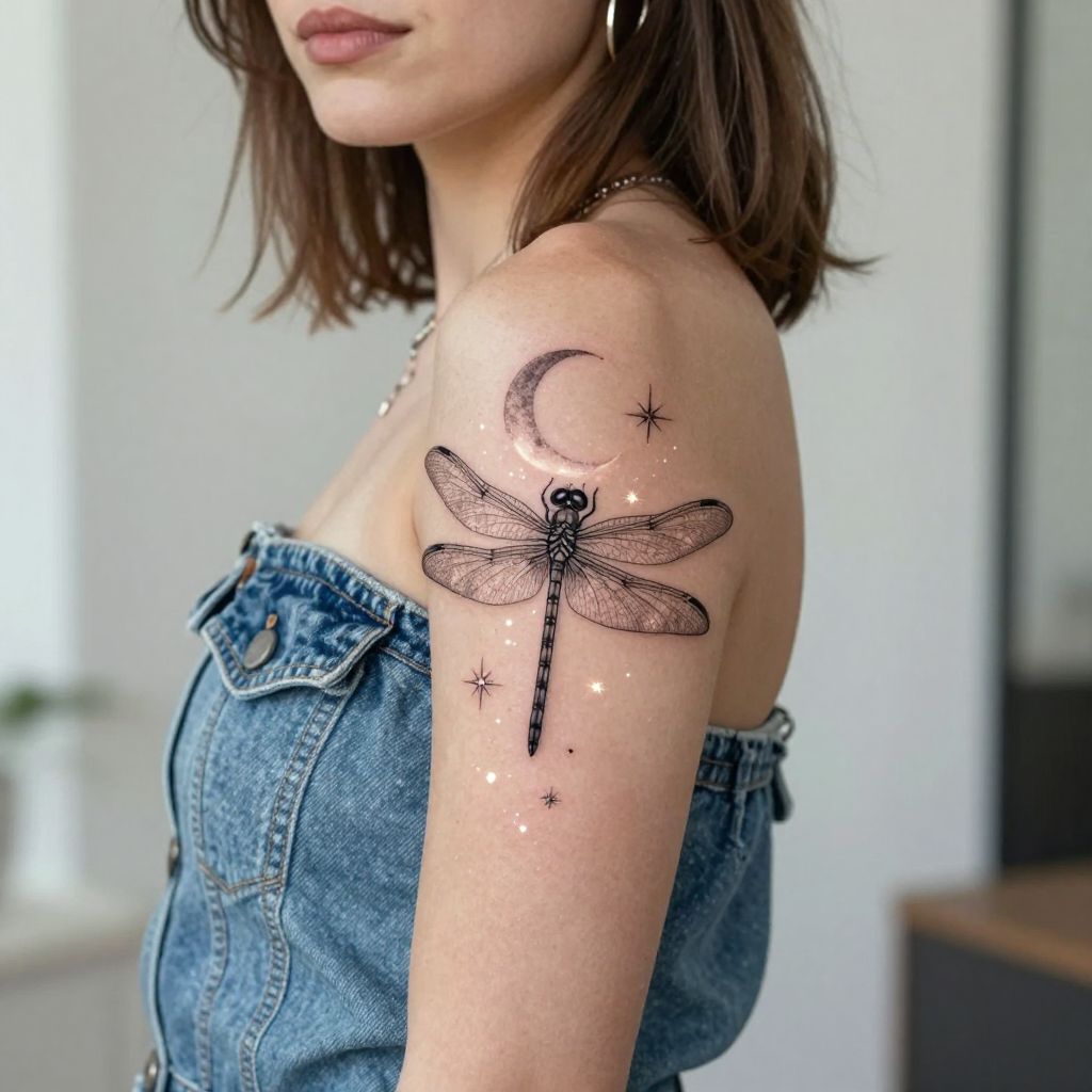 Dragonfly with Moon and Stars