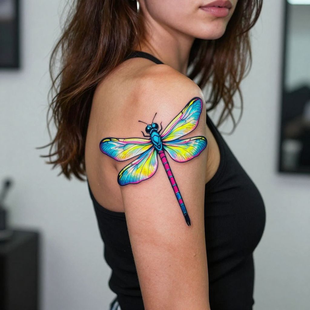 Neon Dragonfly Tattoo