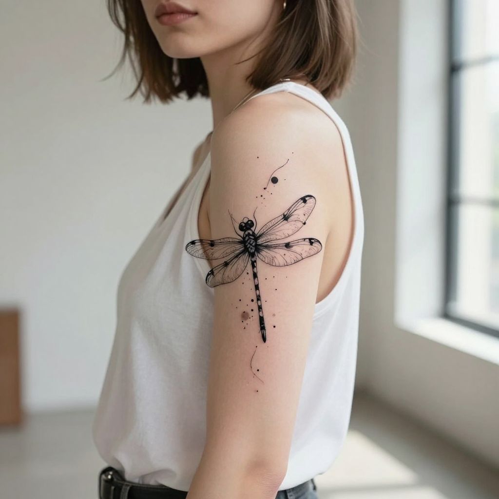 Abstract Dragonfly with Dots and Lines