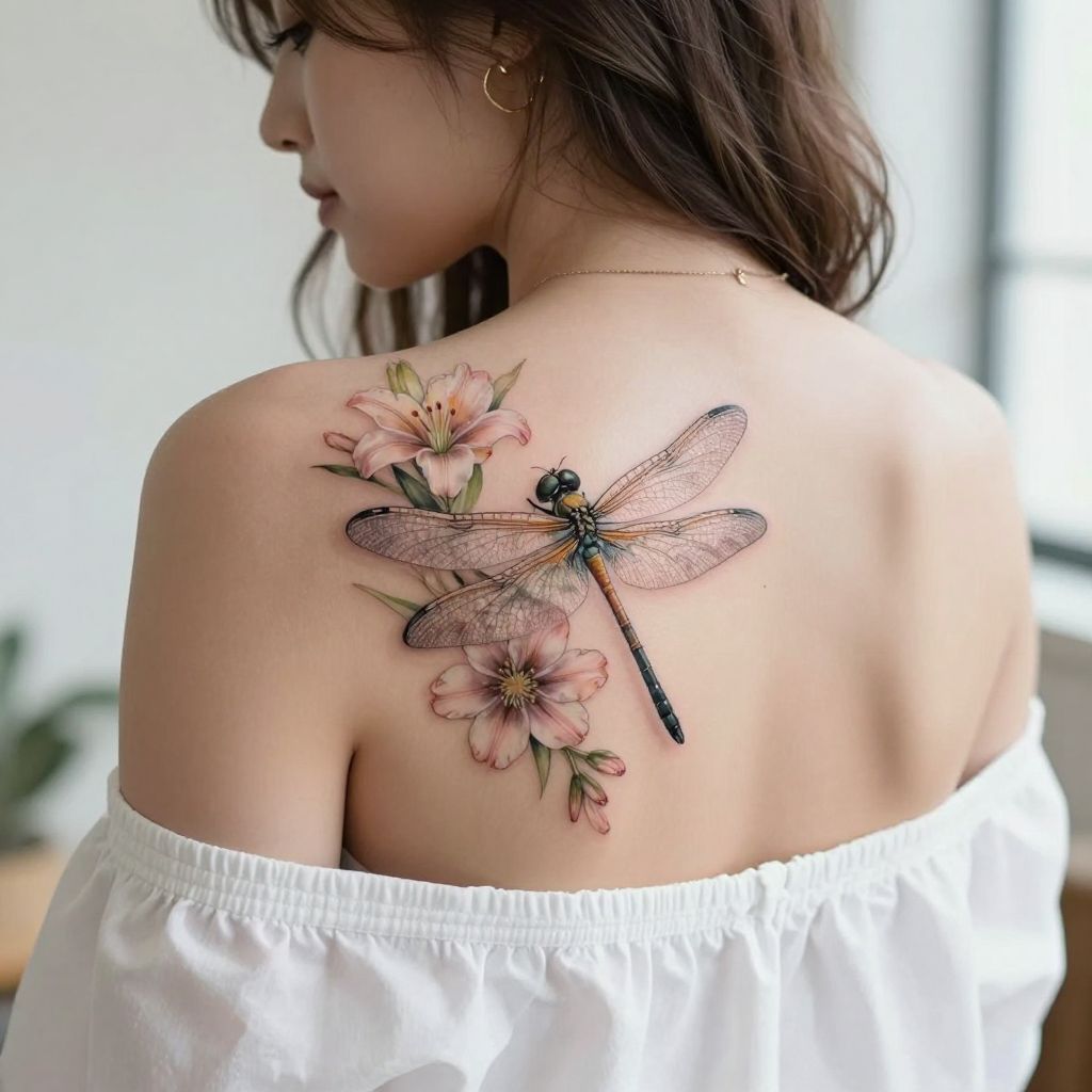 Dragonfly with Floral Accents