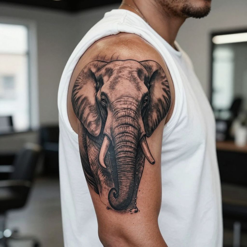Realistic Elephant Head Tattoo