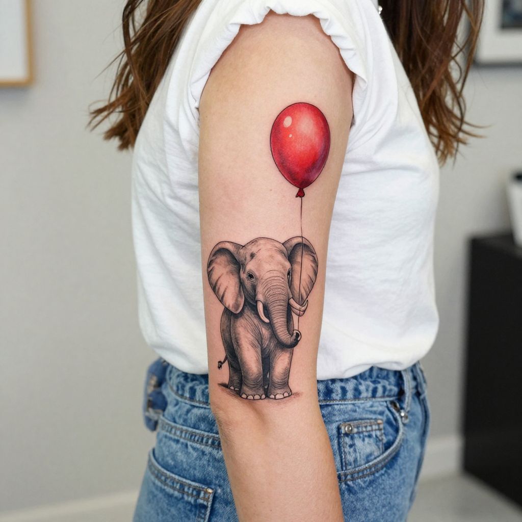 Elephant Holding Balloon Tattoo