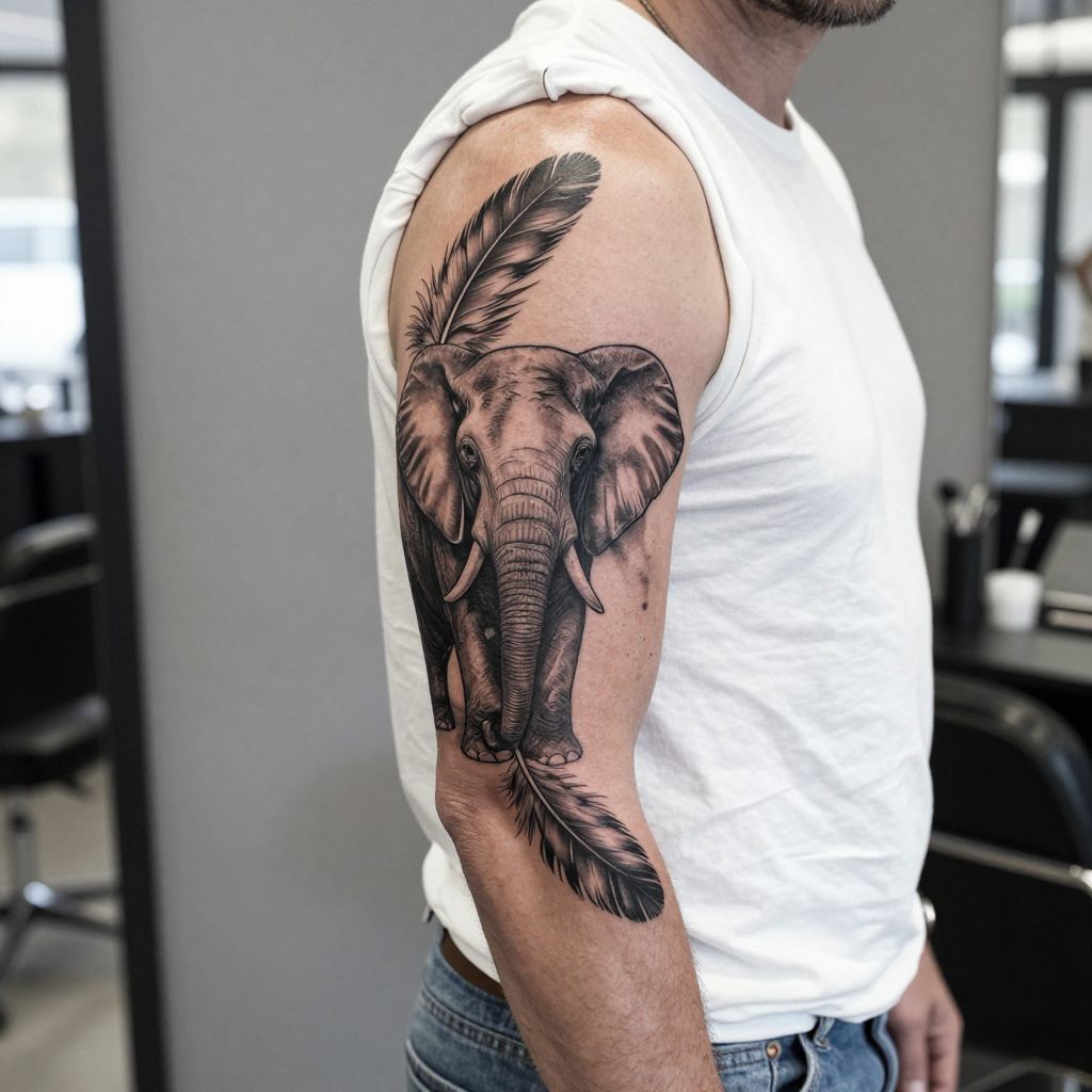 Elephant with Feather Tattoo