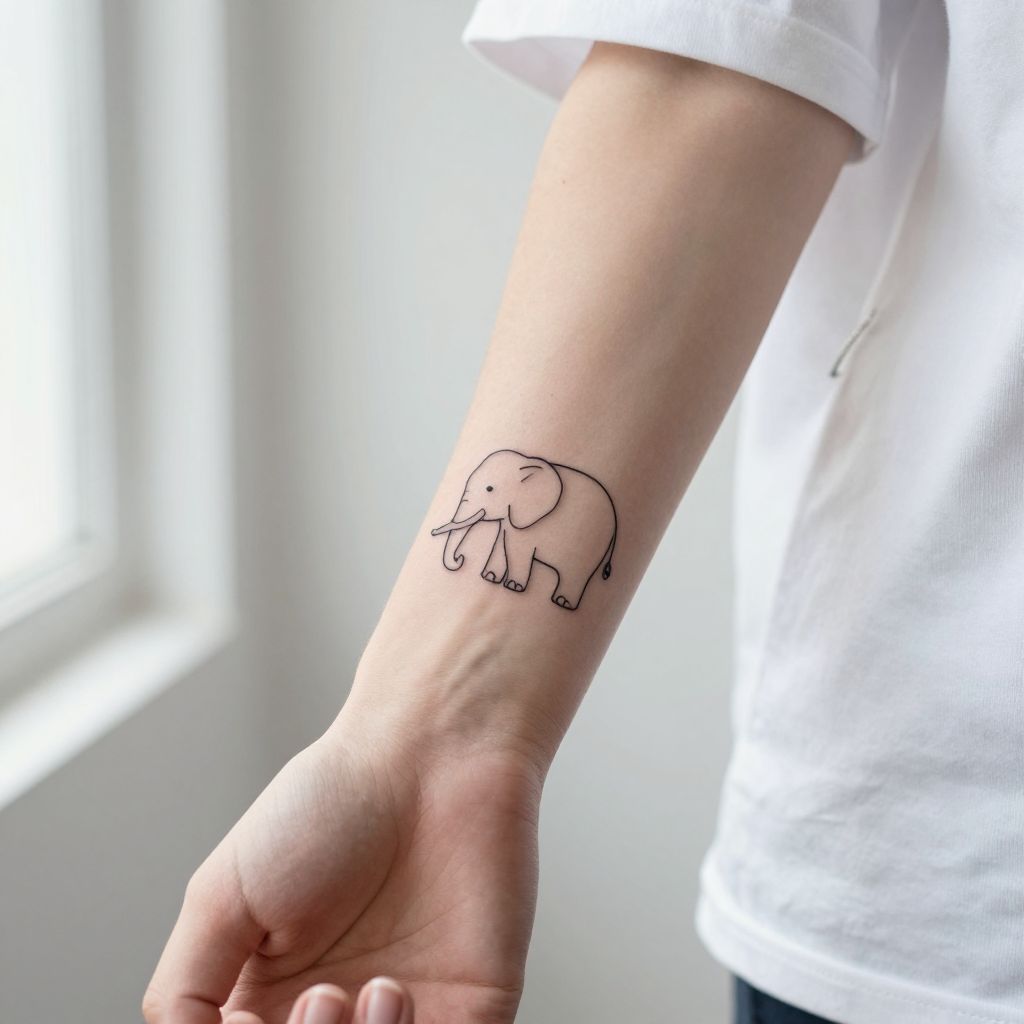 Minimalist Line Elephant Tattoo