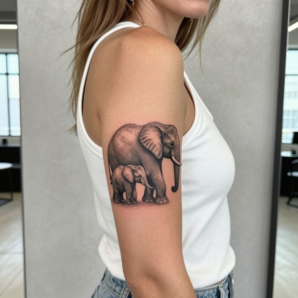 Baby Elephant with Parent Tattoo