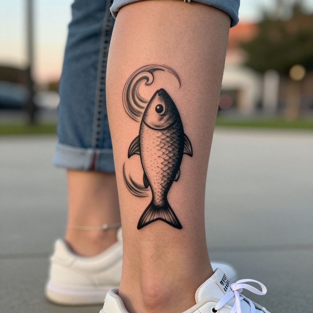Fish Symbol with Waves