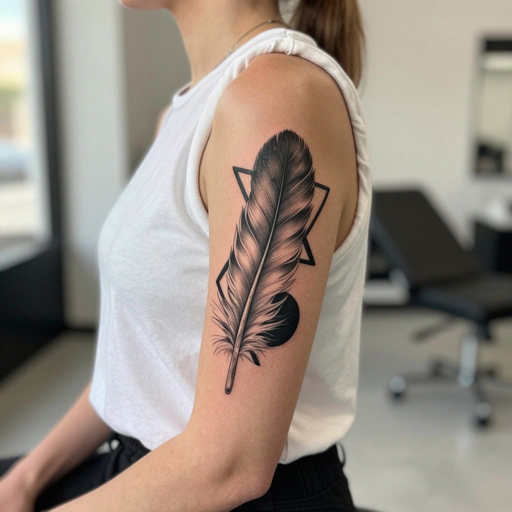Feather with Geometric Shapes
