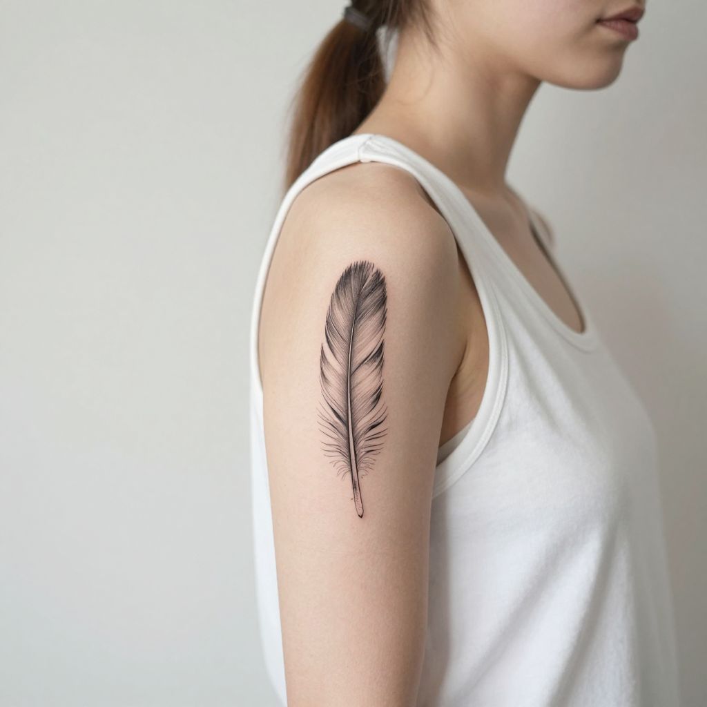 Fine Line Feather with Script