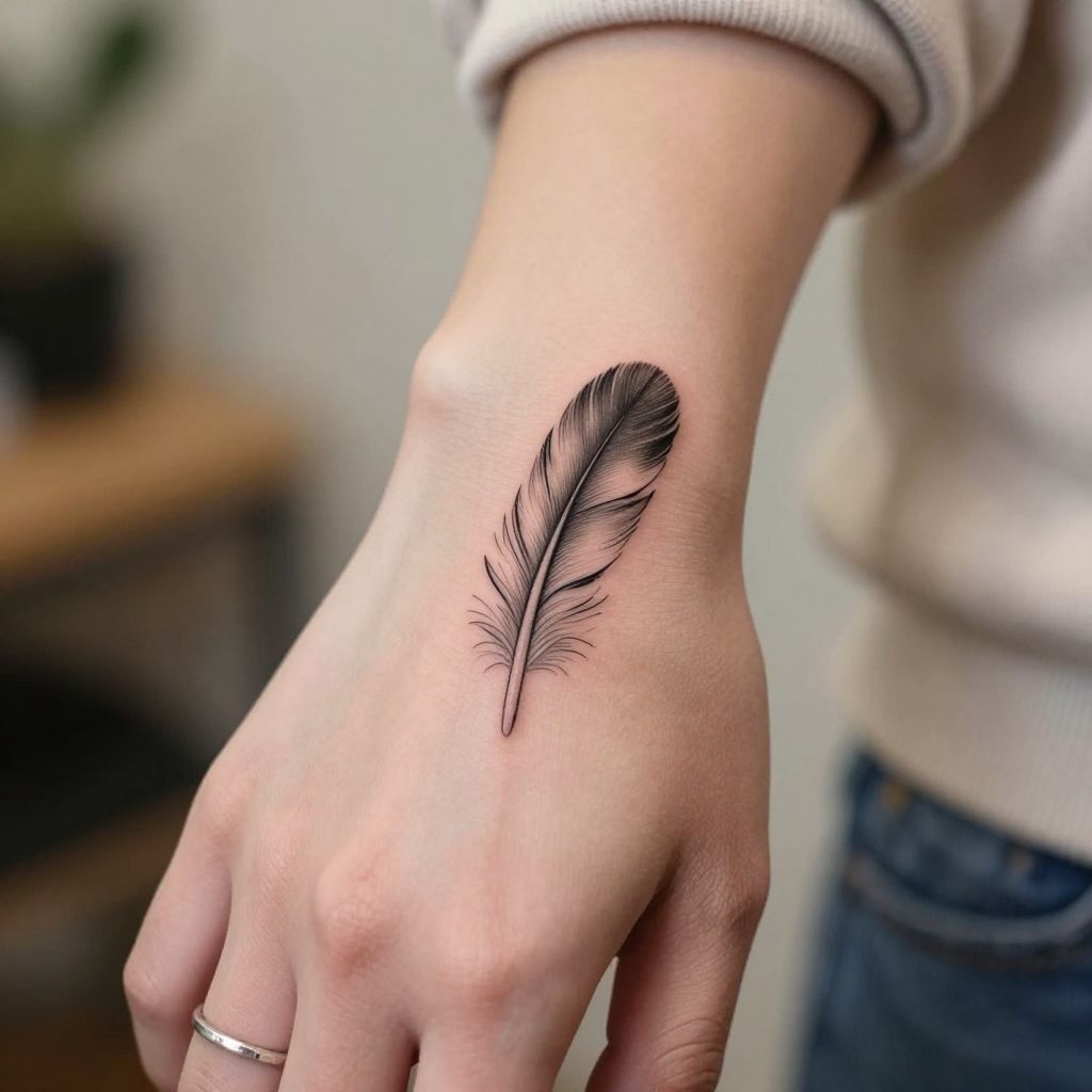 Small Feather on Finger