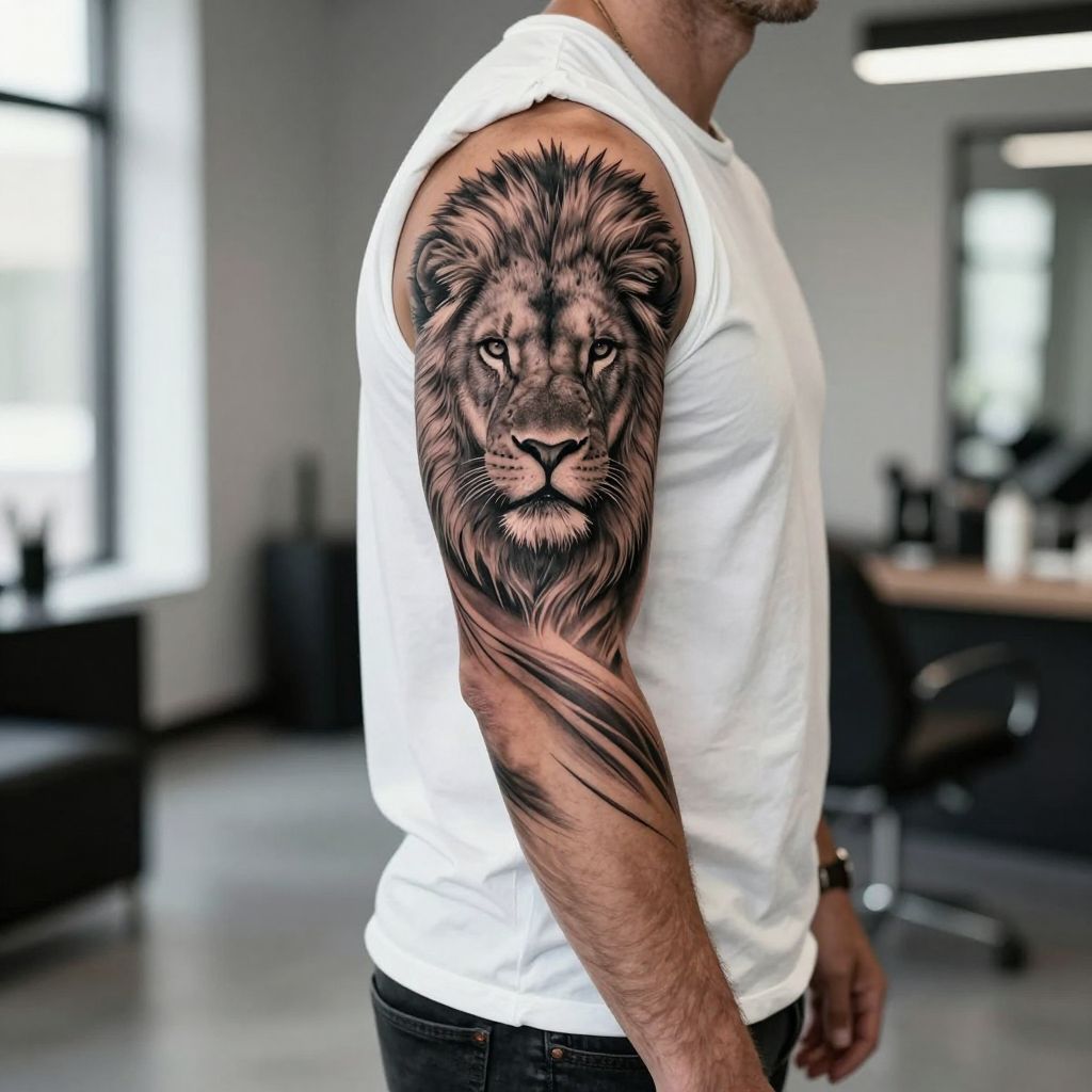 Realistic Lion with Mane Flowing