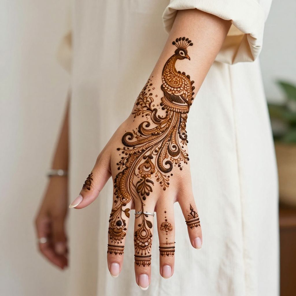 Peacock Motif on the Back of the Hand