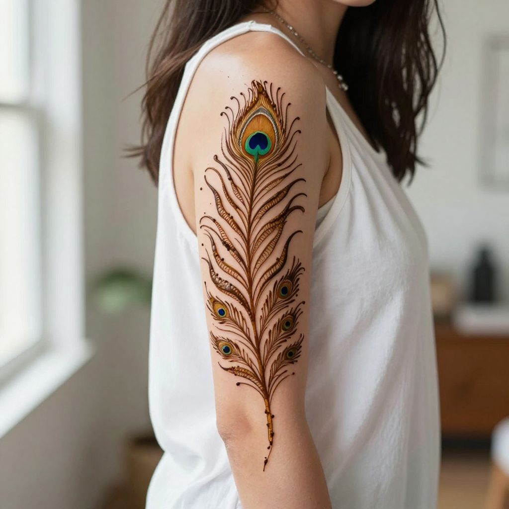Bold Peacock Feather on the Forearm