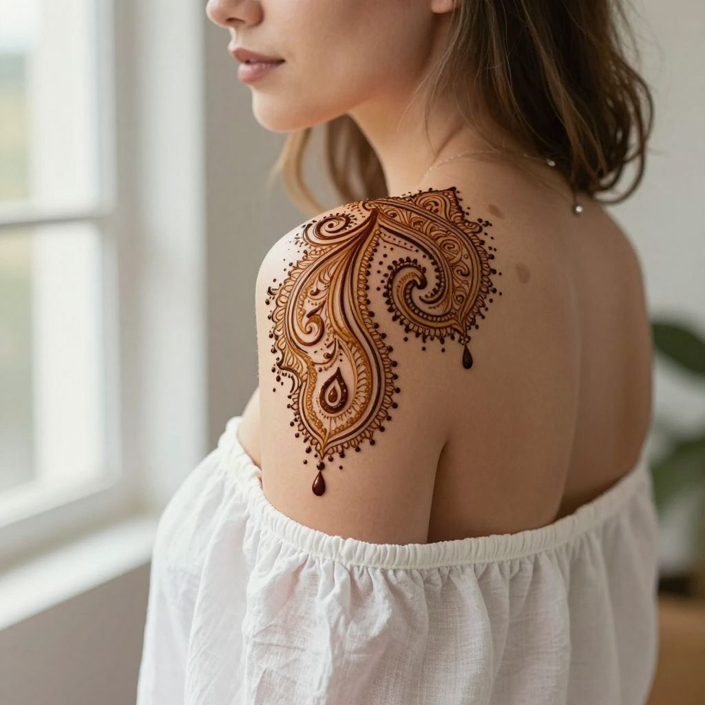 Paisley Pattern Cascading Over the Shoulder