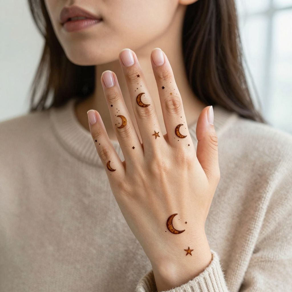 Tiny Moon and Stars on the Fingers