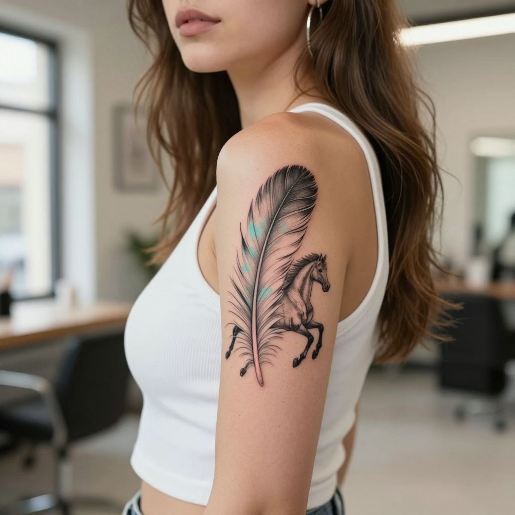 Single Feather and Horse
