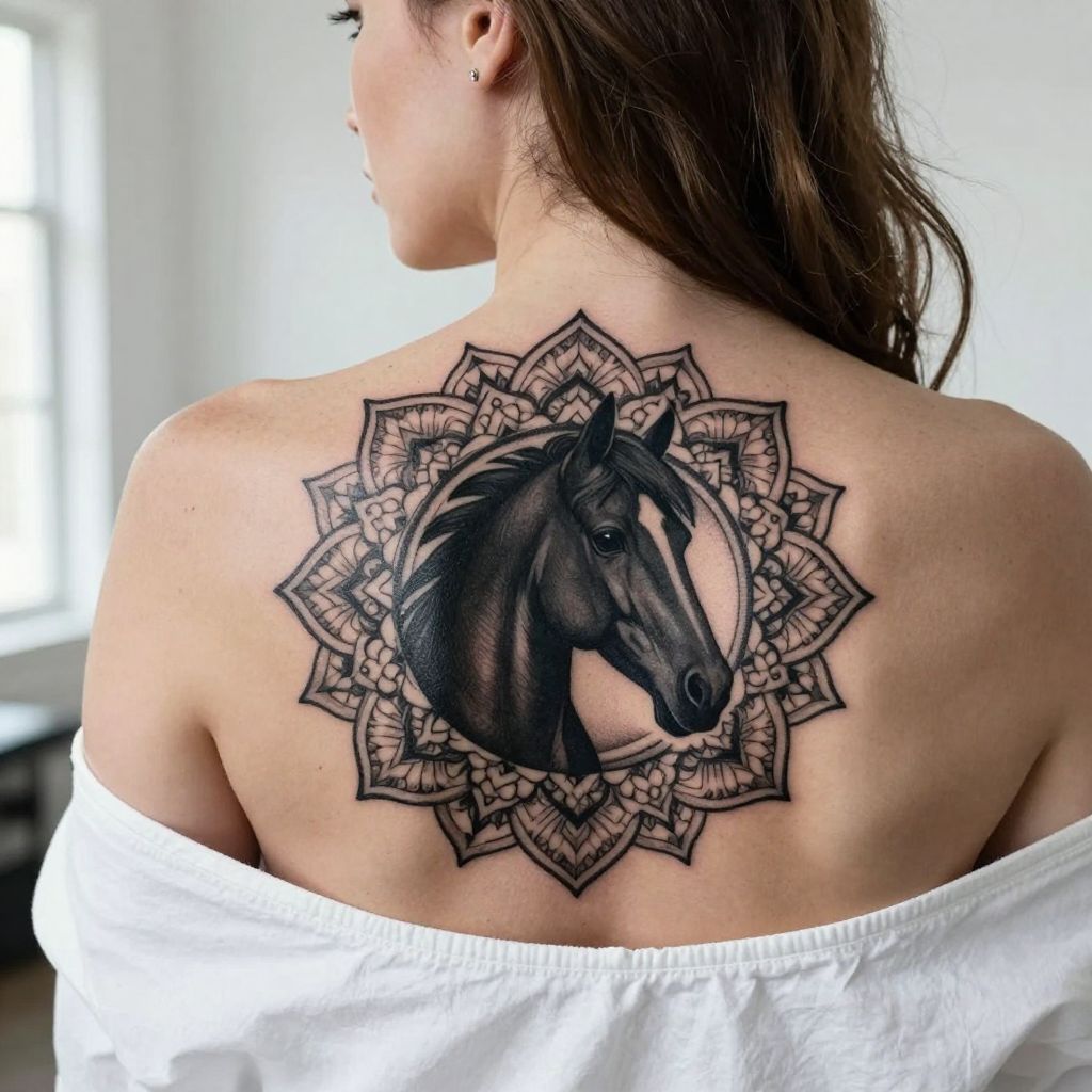 Silhouetted Horse Head with Mandala
