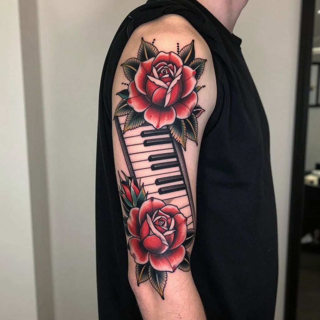 Piano Keys Wrapped in Roses