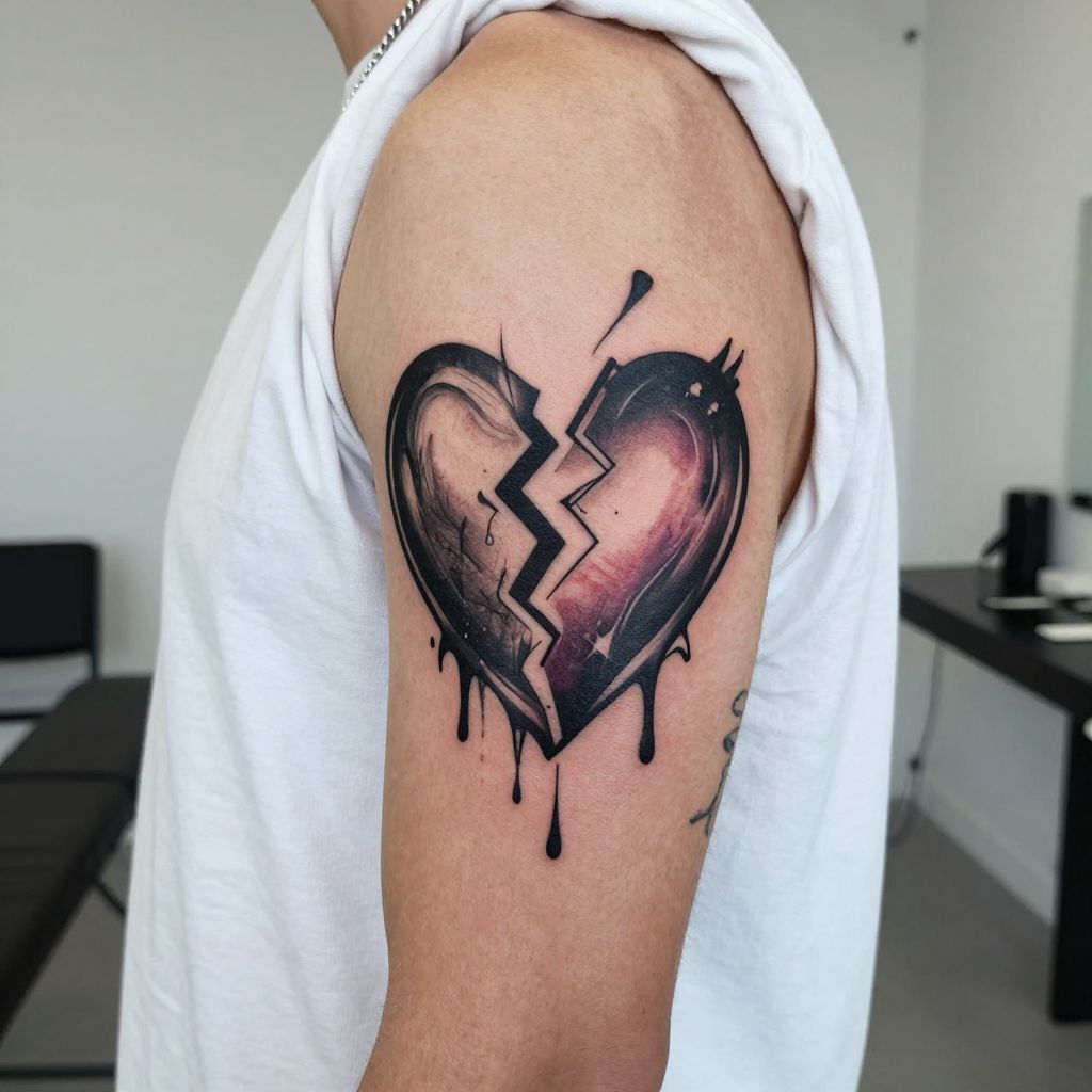 Broken Heart with Dripping Ink