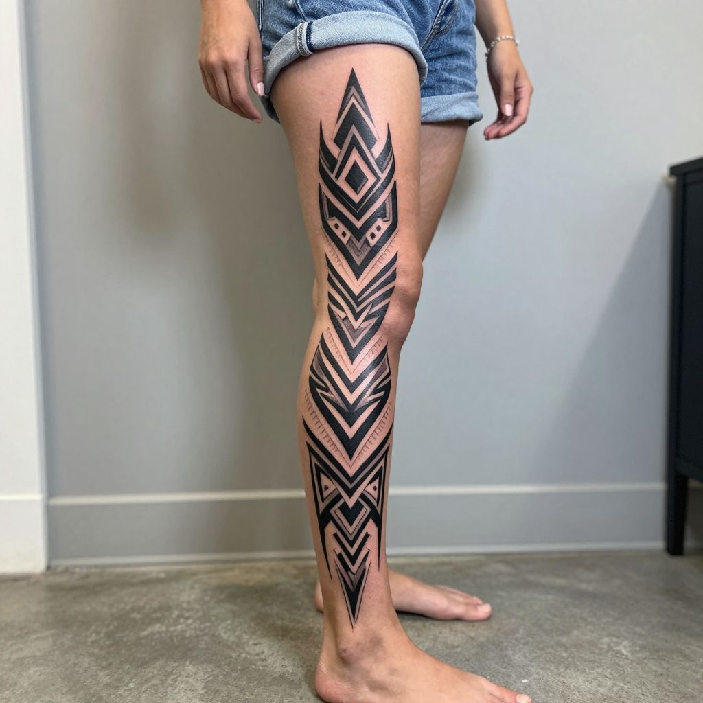 Tribal Geometric Shapes Down the Shin