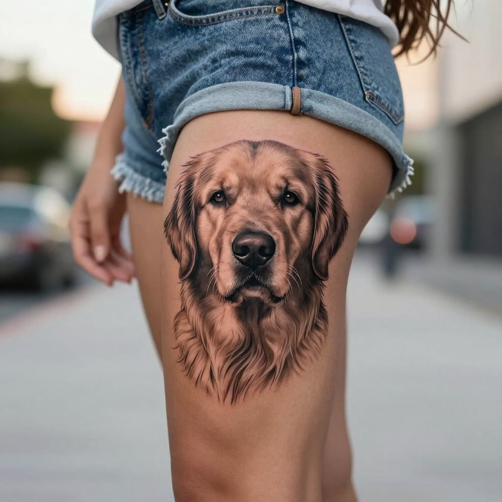 Realistic Portrait or Animal Face on the Thigh