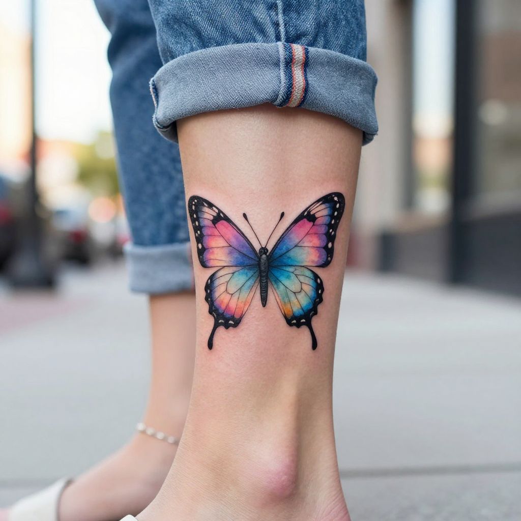 Watercolor Butterfly on the Ankle