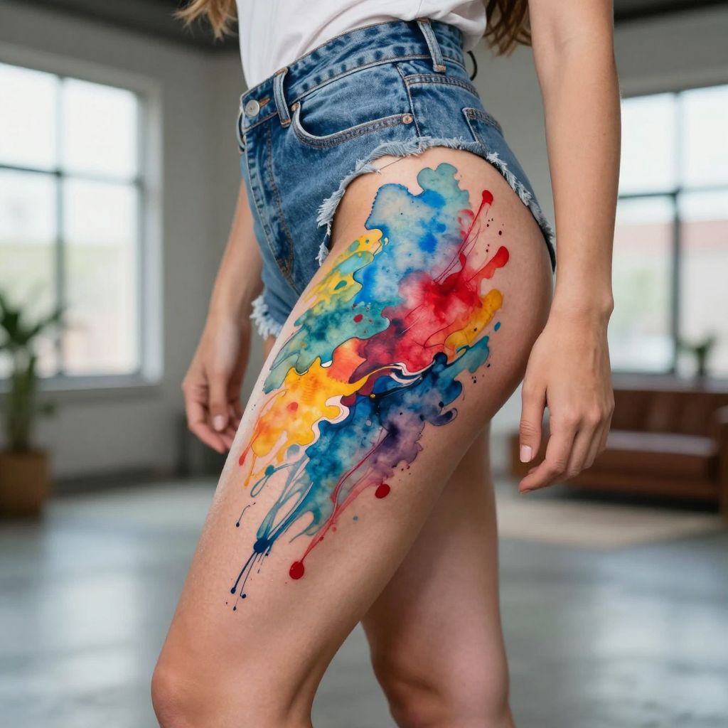 Abstract Watercolor Splash on the Outer Thigh