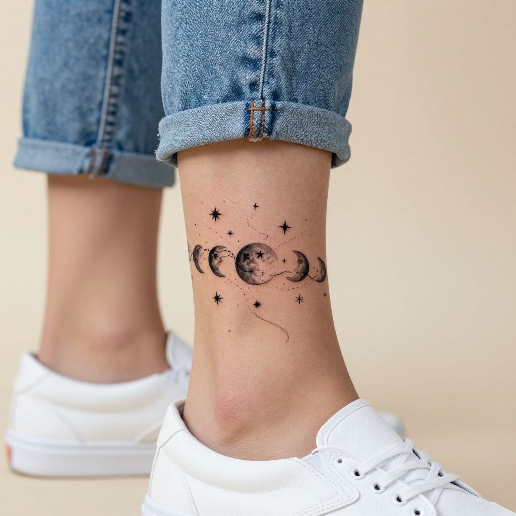 Celestial Moon and Stars Wrapping the Ankle