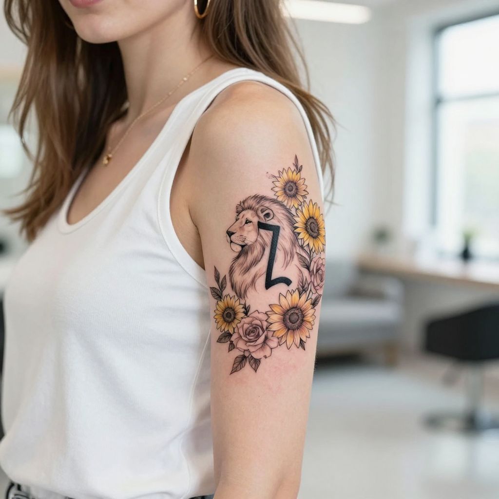 Leo Zodiac Glyph with Floral Surround