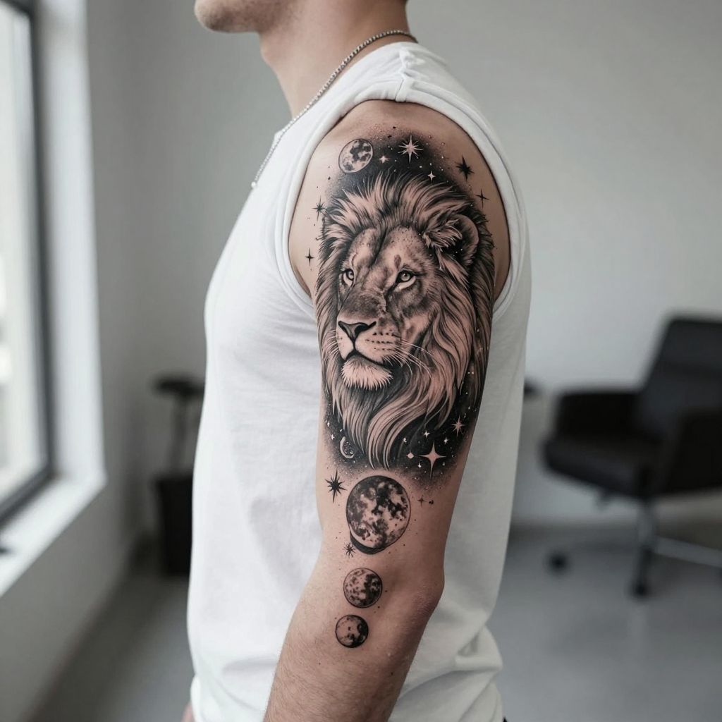 Leo Cosmic Lion with Moon Phases