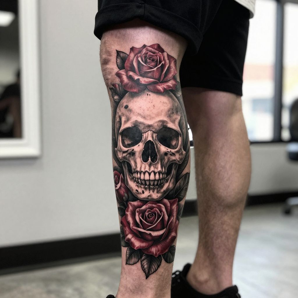 Realistic Skull with Roses