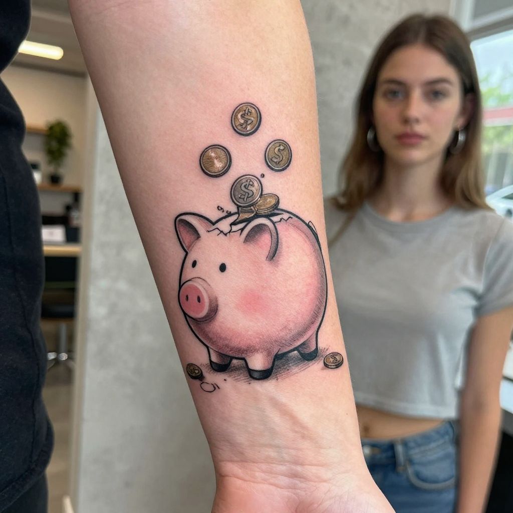 Piggy Bank with Cracked Shell