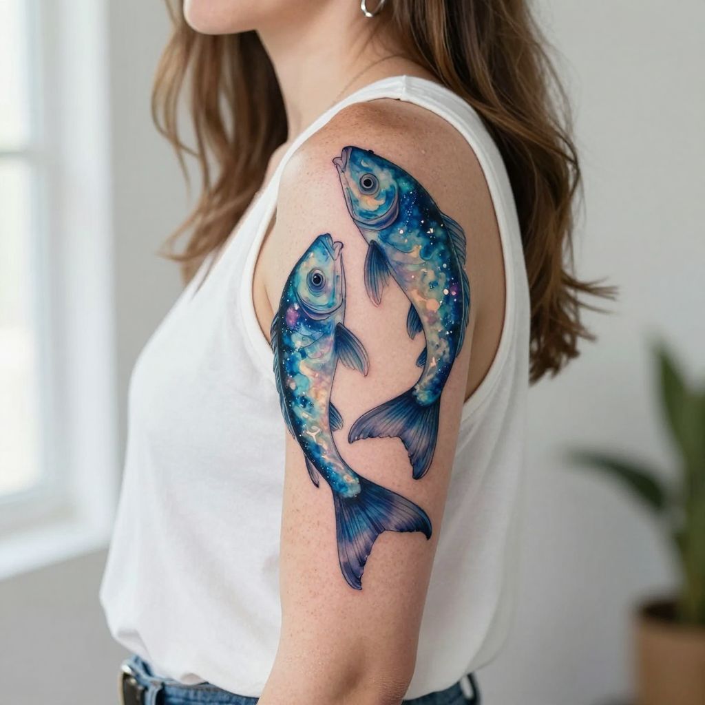 Pisces Watercolor Galaxy Fish